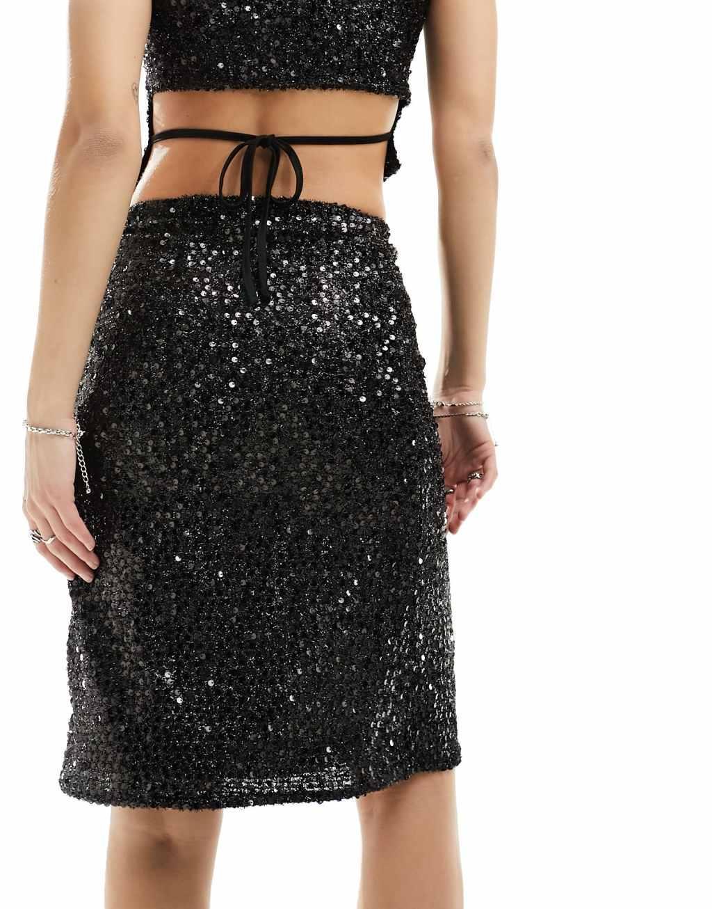 Reclaimed Vintage sequin midi skirt in black - part of a set Product Image