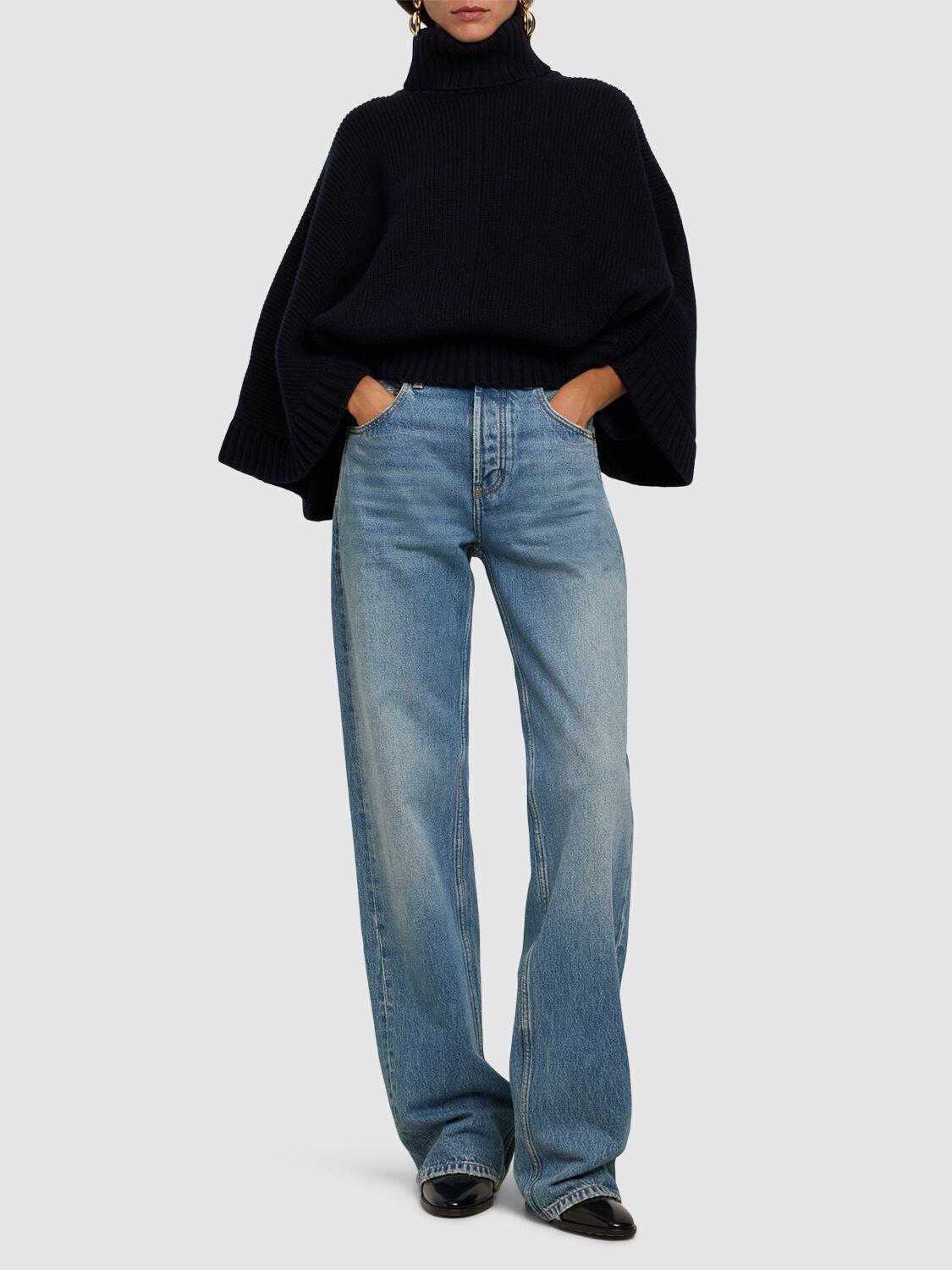 Ribbed Wool And Cashmere-blend Turtleneck Sweater In Navy Product Image