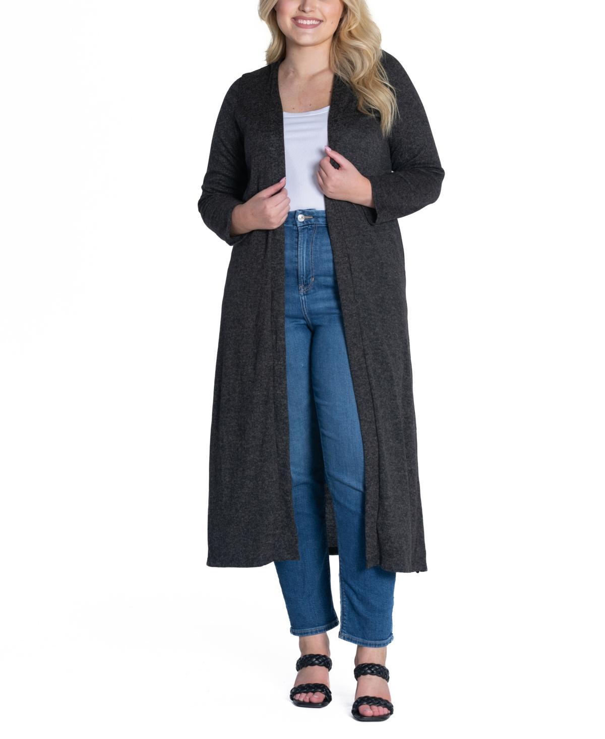 24seven Comfort Apparel Plus Size Long Duster Open Front Knit Cardigan Sweater Product Image