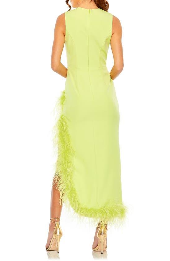 Feather Trim Asymmetric Dress In Lime Product Image