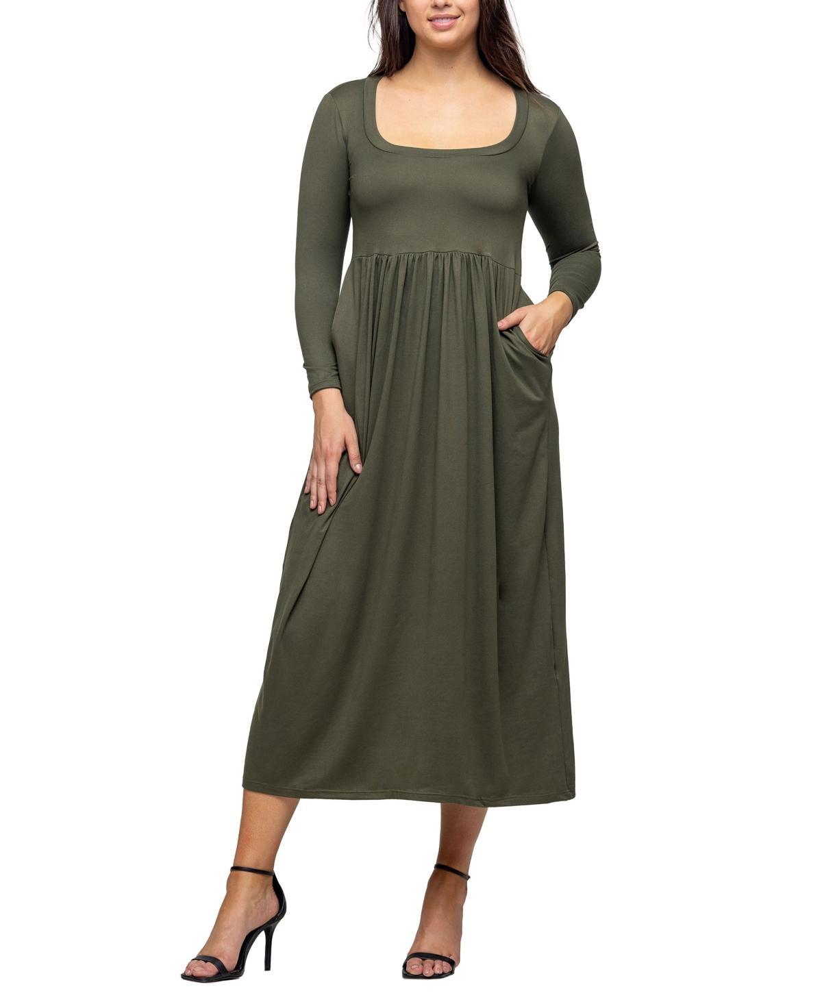 Womens 24Seven Comfort Apparel Long Sleeve Empire Waist Pocket Maxi Dress Green Product Image