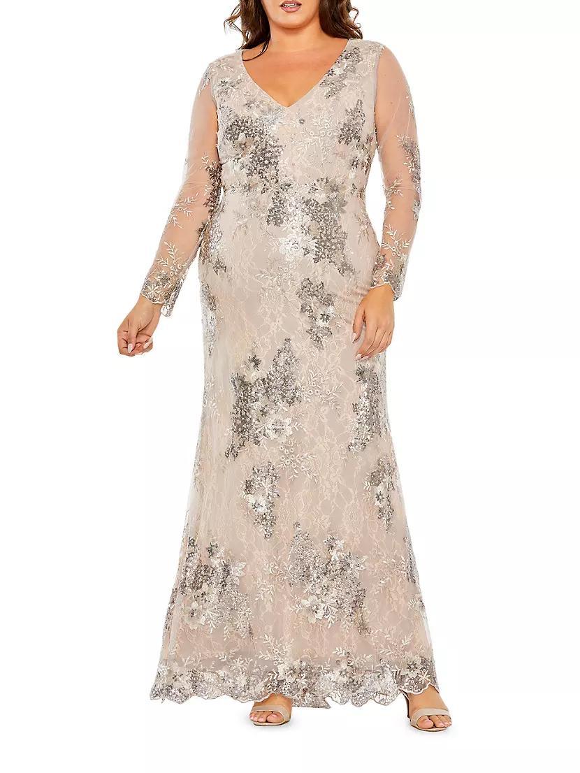 Embellished Lace Long-Sleeve Gown Product Image