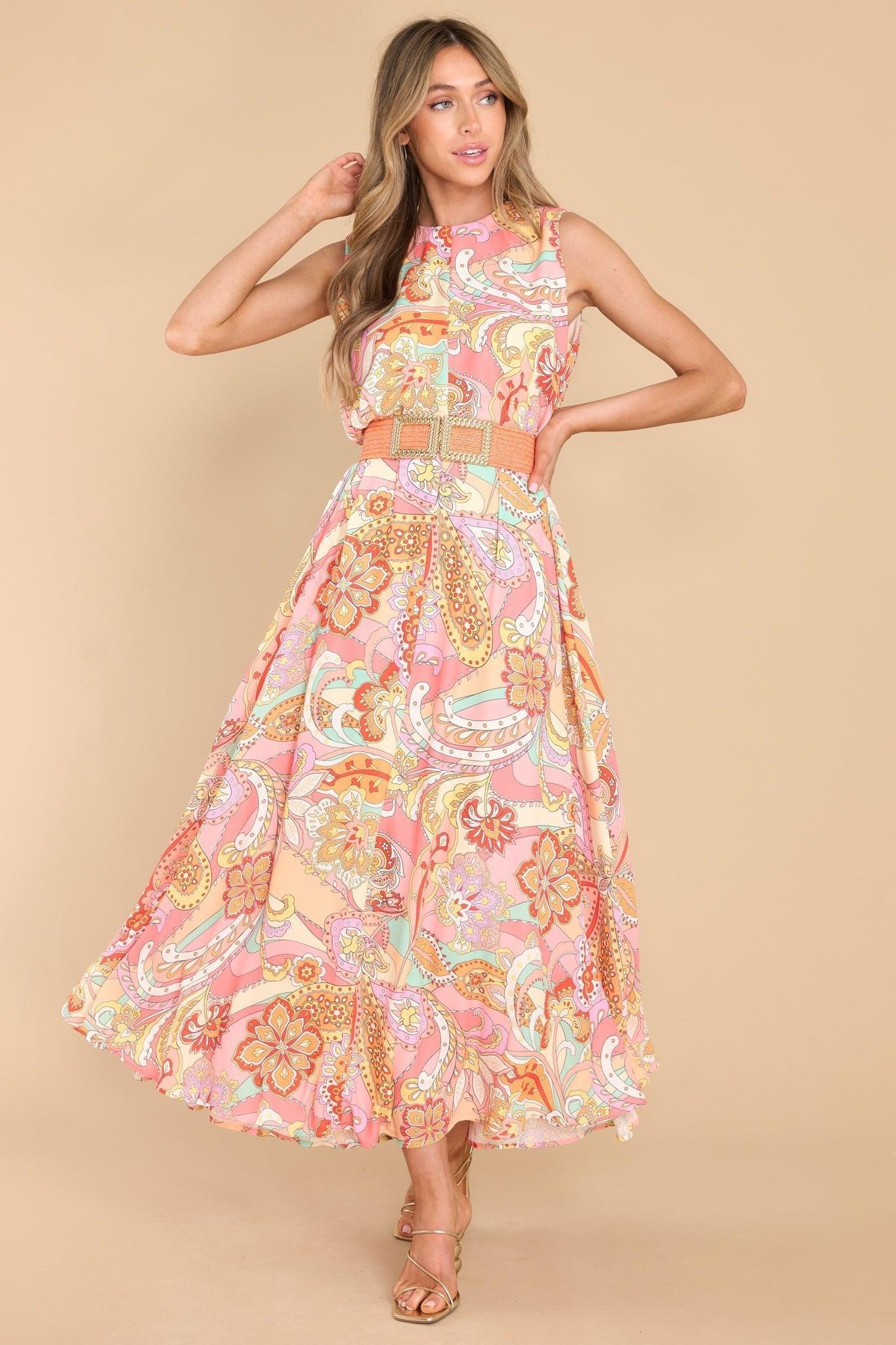 Aura Like Fine Art Apricot Multi Print Maxi Dress Peach Product Image