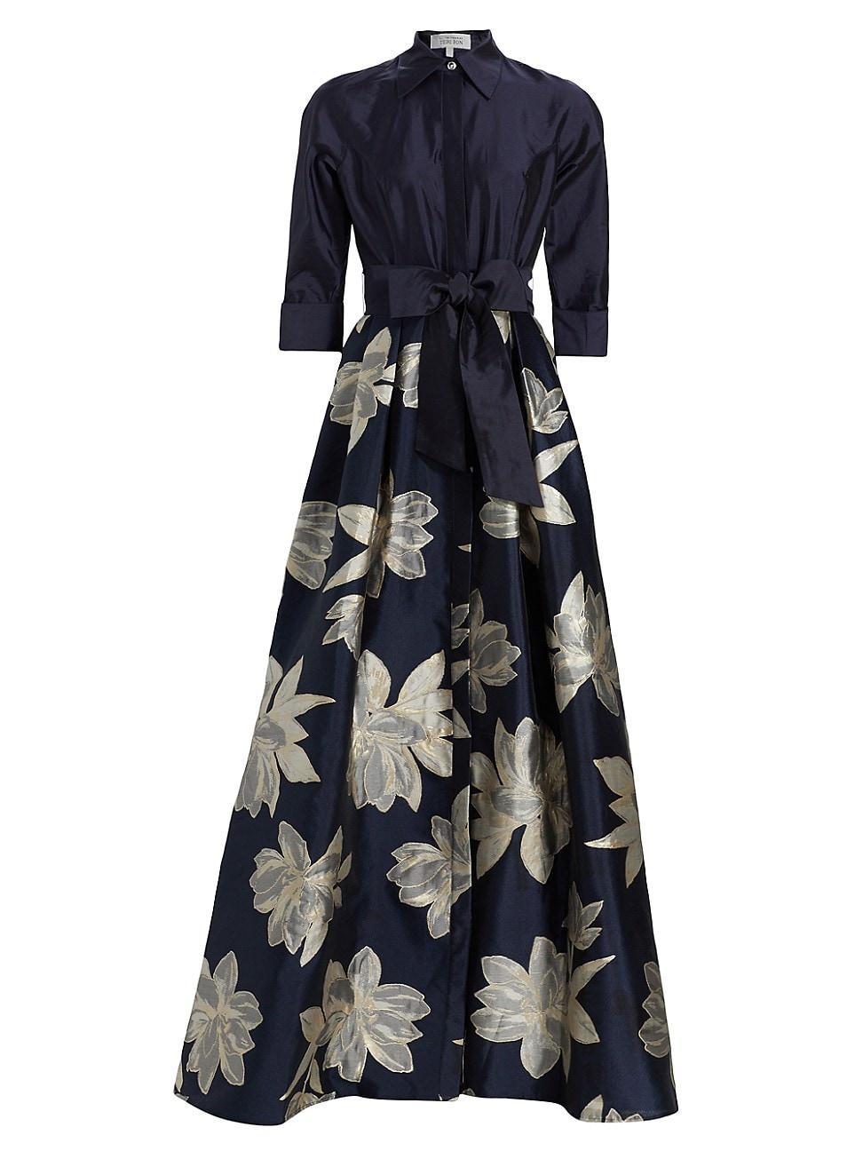 Womens Shirtwaist Floral Jacquard Gown Product Image