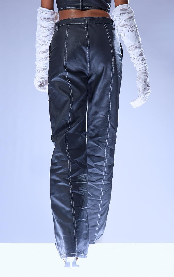 Black Coated Denim Stitch Detail Straight Leg Jeans Product Image