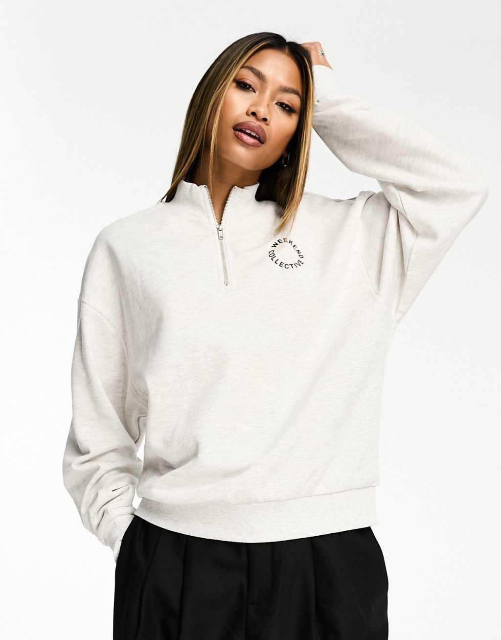 Weekend Collective half zip sweat with circle logo in ice heather  product image