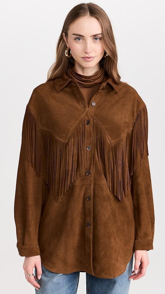 THE GREAT. The Suede Fringe Shirt Jacket | Shopbop Product Image