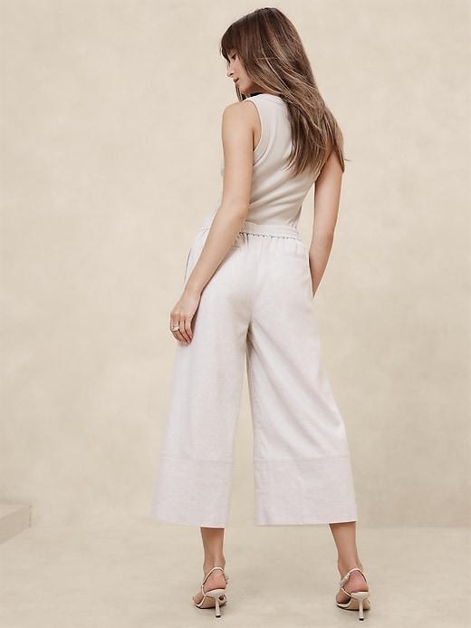 Linen-Blend Pull-On Wide-Leg Cropped Pant Product Image