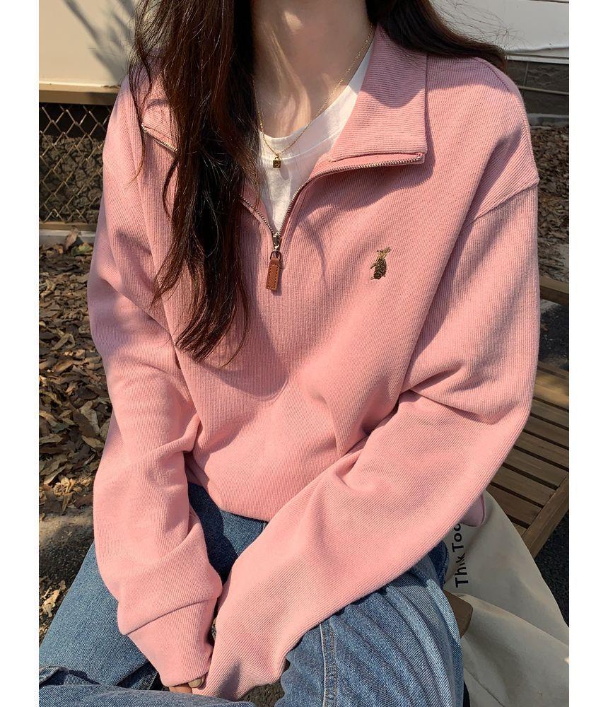 Stand Collar Embroidered Sweatshirt Product Image