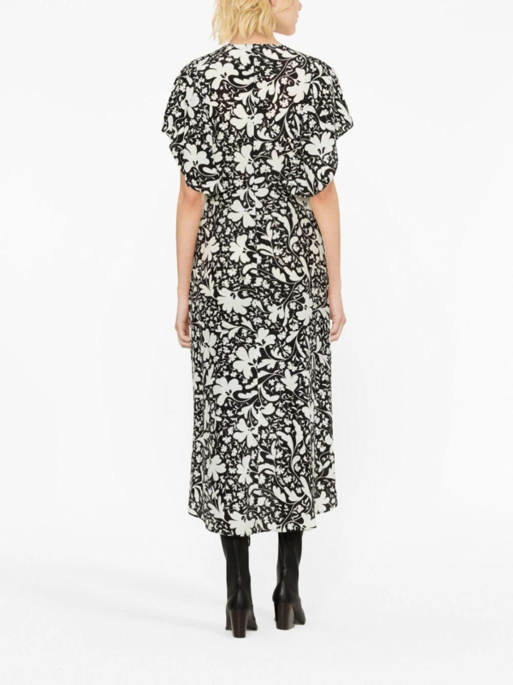 Floral-print Silk Midi Dress In Black Product Image