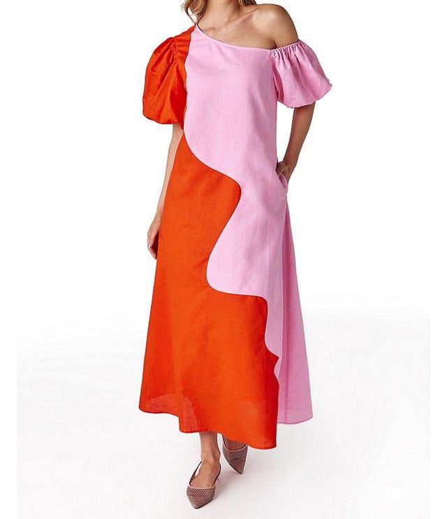 CROSBY By Mollie Burch Lovett Asymmetrical Sleeve Colorblock Maxi Dress Product Image