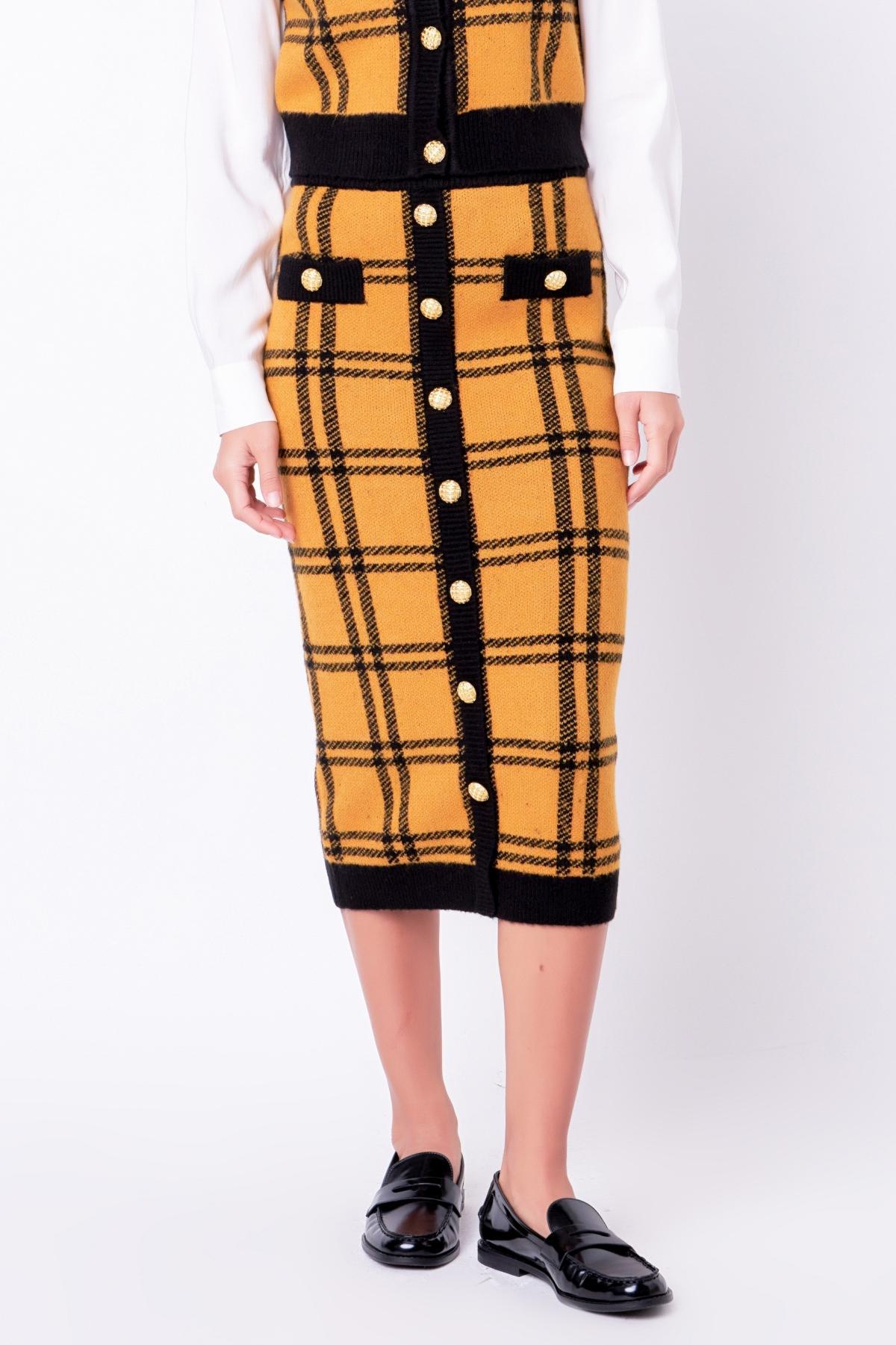 English Factory Plaid Double Knit Midi Pencil Skirt Product Image