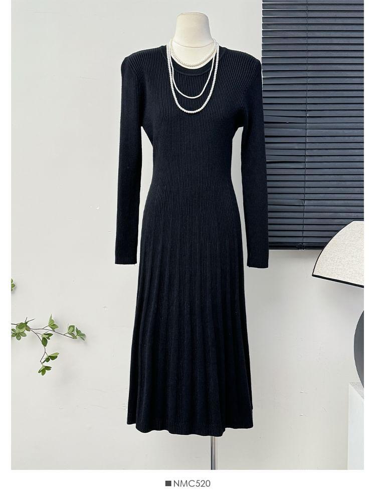 Basic Ribbed-Knit A-Line Dress Product Image