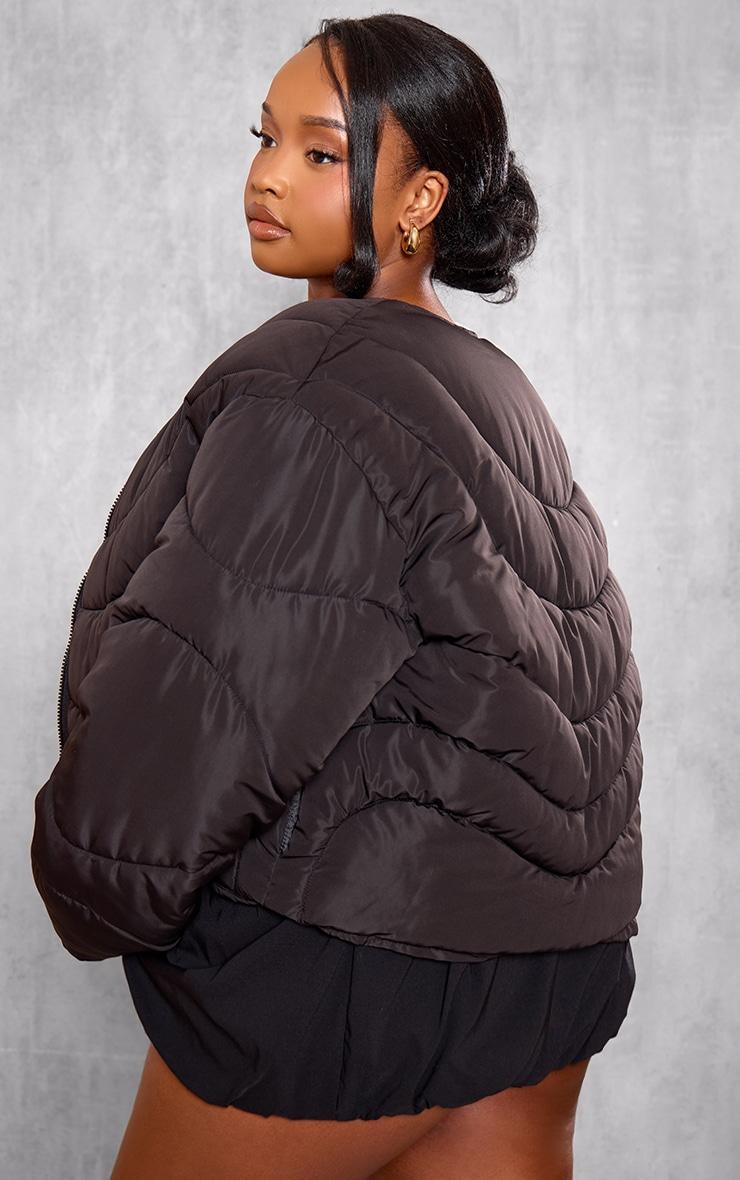 Plus Black Cropped Round Neck Puffer Jacket Product Image