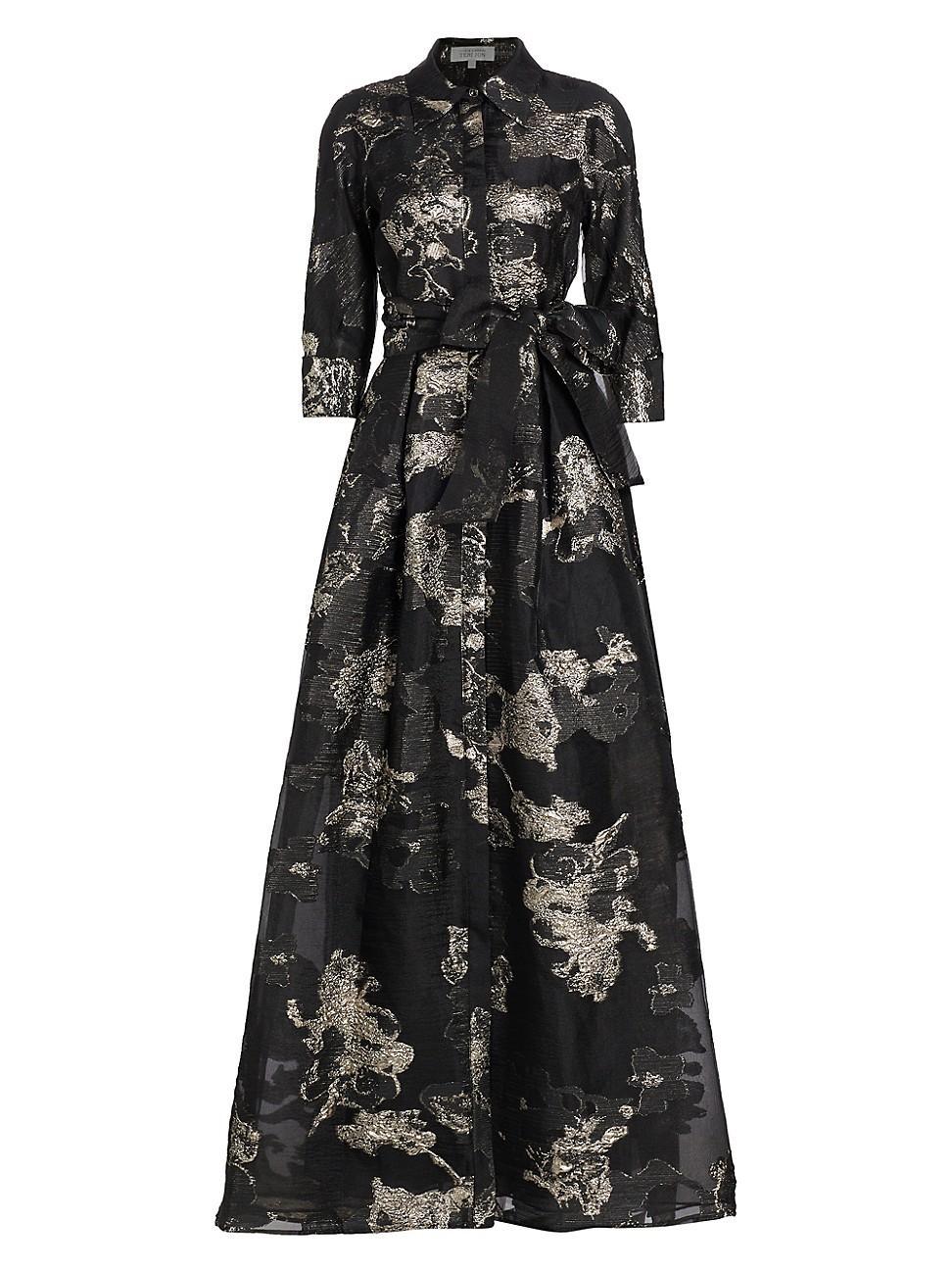 Womens Metallic Jacquard Tie-Waist Gown Product Image