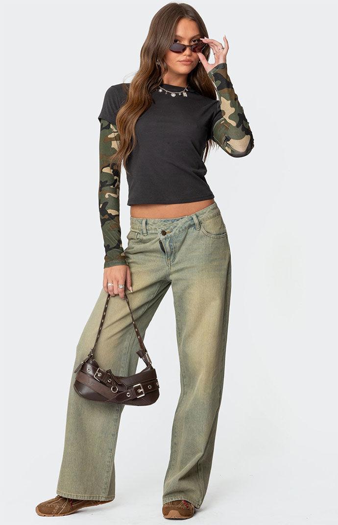 Edikted Women's Camo Layered Long Sleeve T-Shirt Product Image