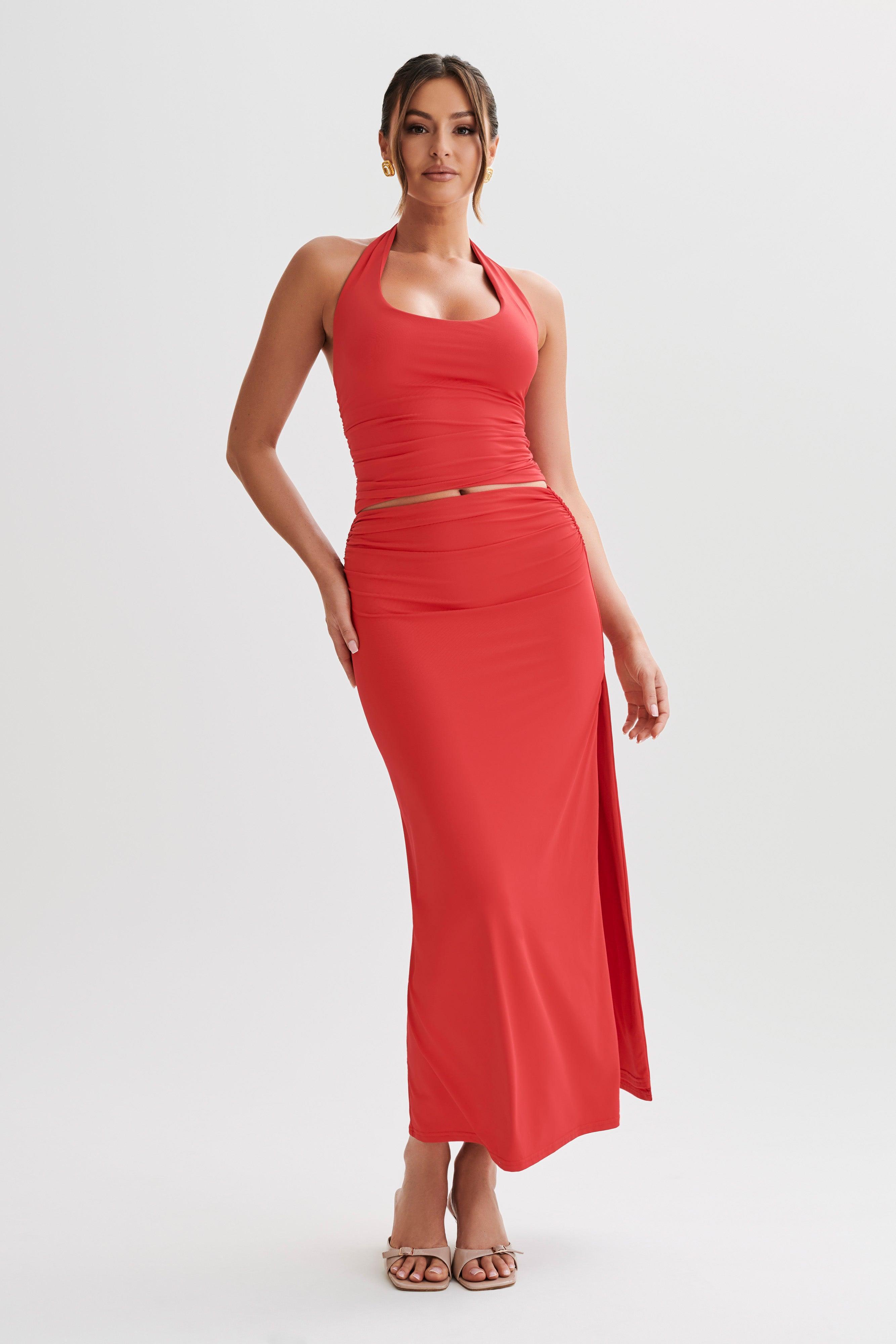 Emma Recycled Nylon Maxi Skirt - Red Product Image