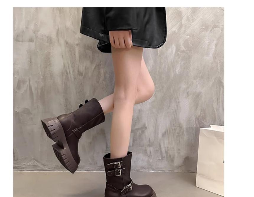 Platform Plain Buckled Short Boots Product Image