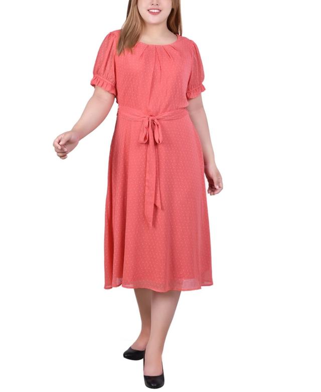 Ny Collection Plus Size Short Sleeve Belted Swiss Dot Dress Product Image