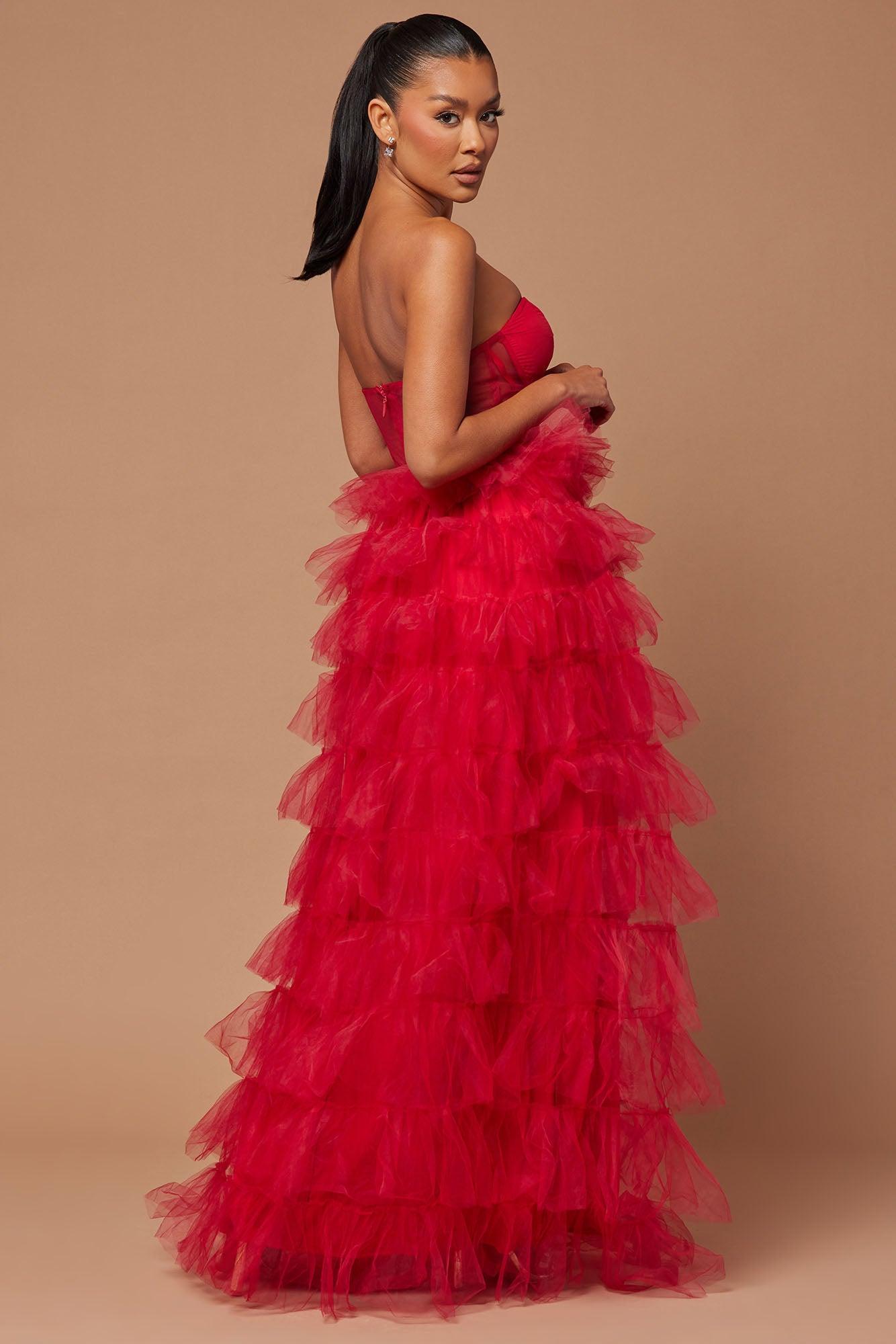 Lidia Tulle Gown - Red Product Image