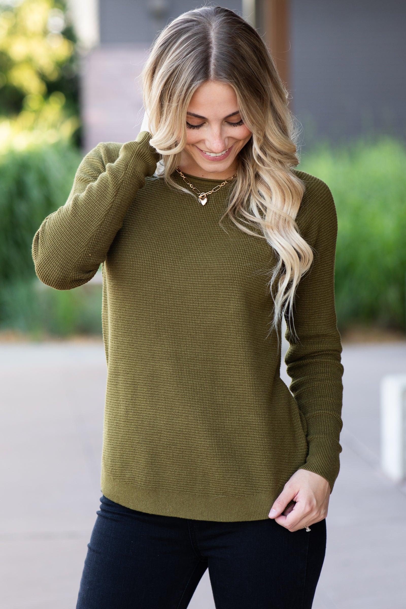 Moss Raglan Sleeve Waffle Knit Top product image