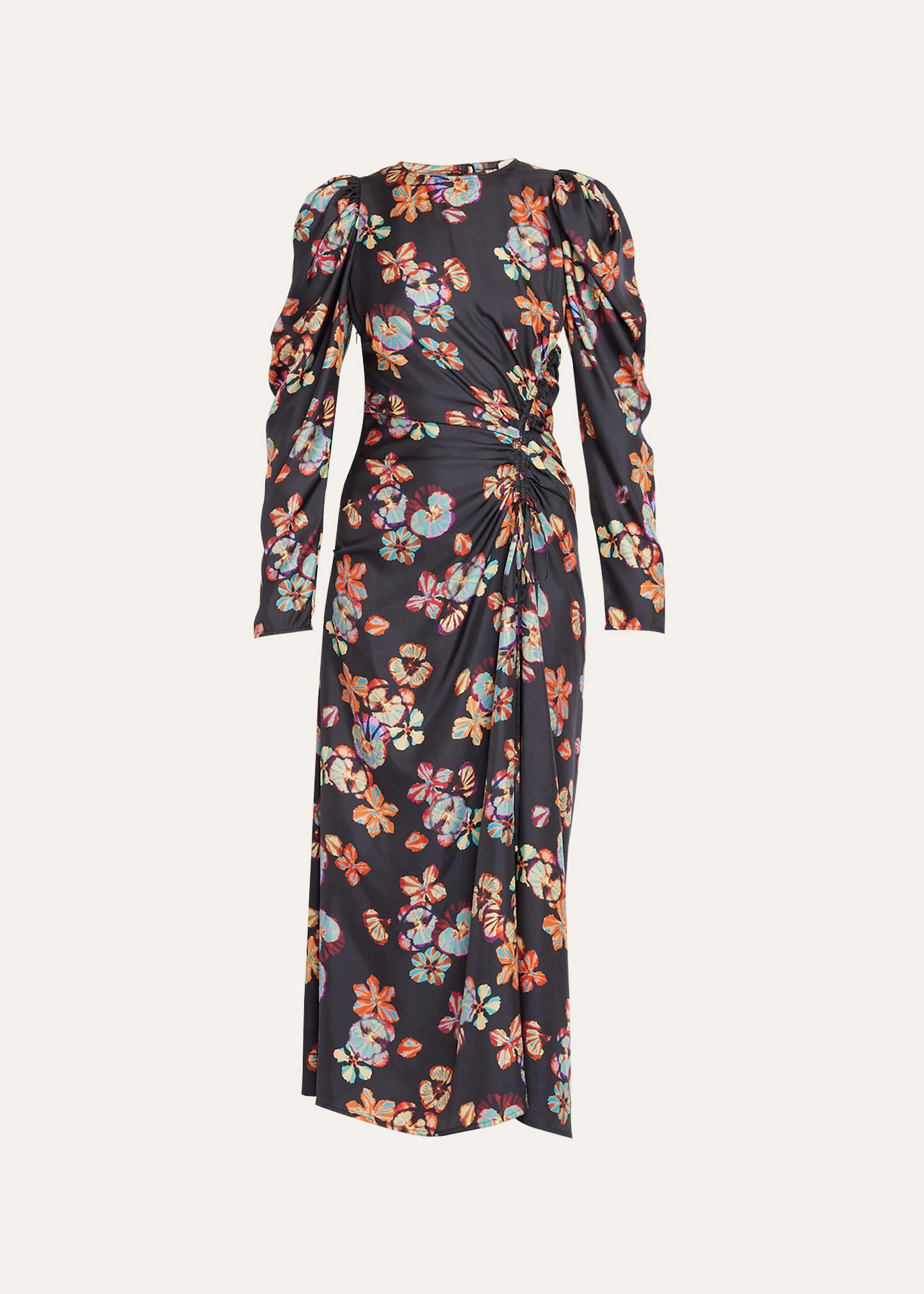 Amalie Twisted-Front Floral Silk Midi Dress Product Image