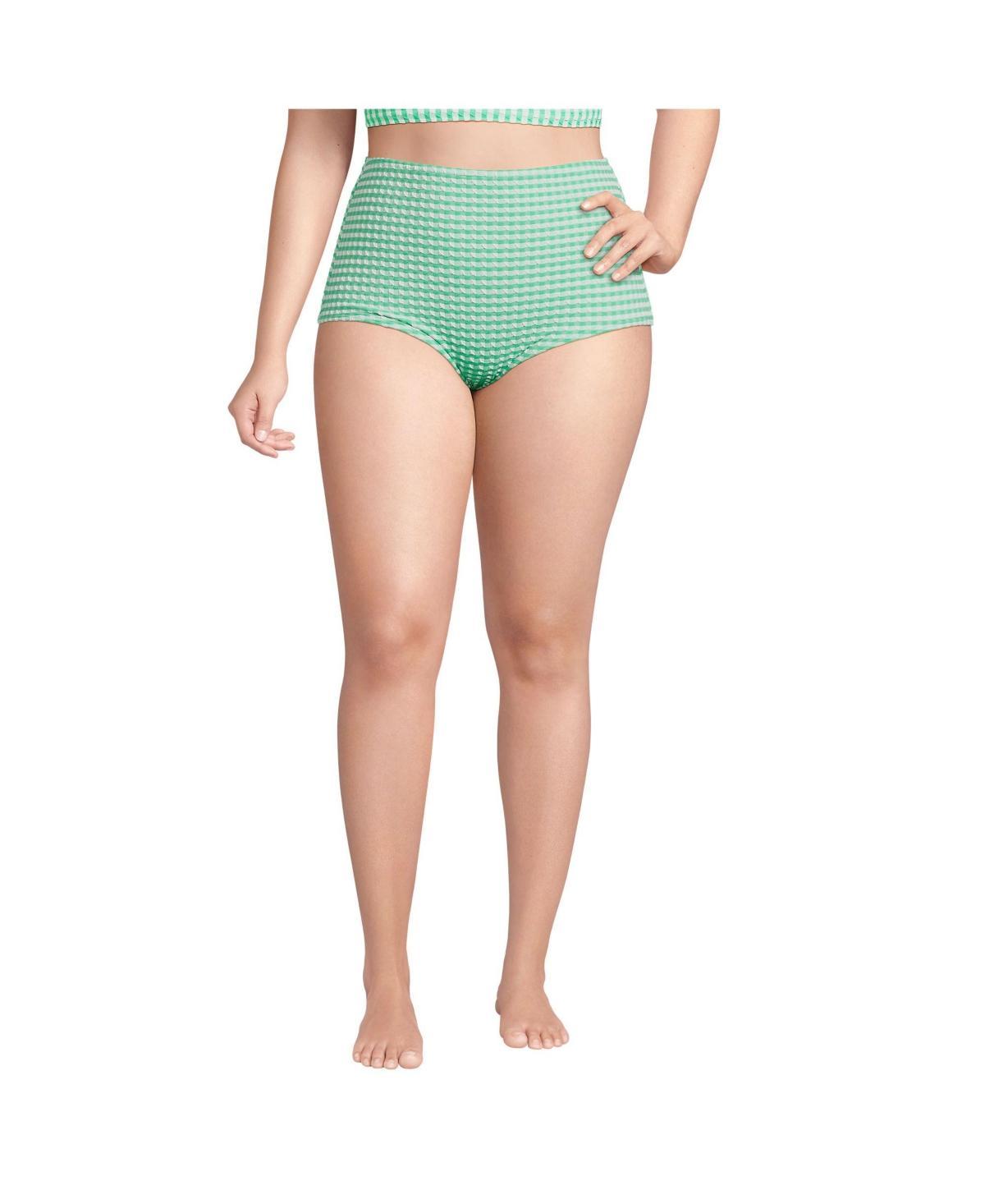 Womens Lands End Gingham High Waisted Tummy Slimming Tugless Bikini Bottoms Product Image