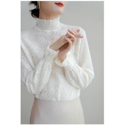 Puff-Sleeve Turtleneck Floral Blouse Product Image