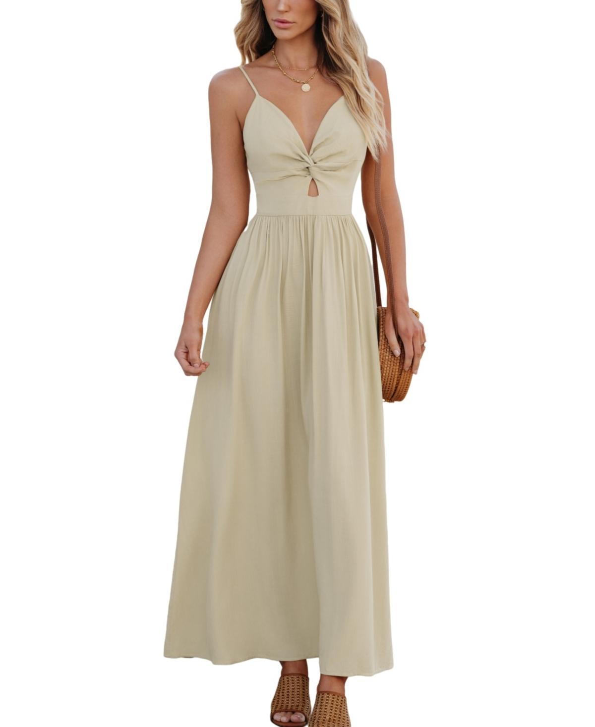 Cupshe Womens Front Twist & Keyhole Maxi Beach Dress - Light Product Image