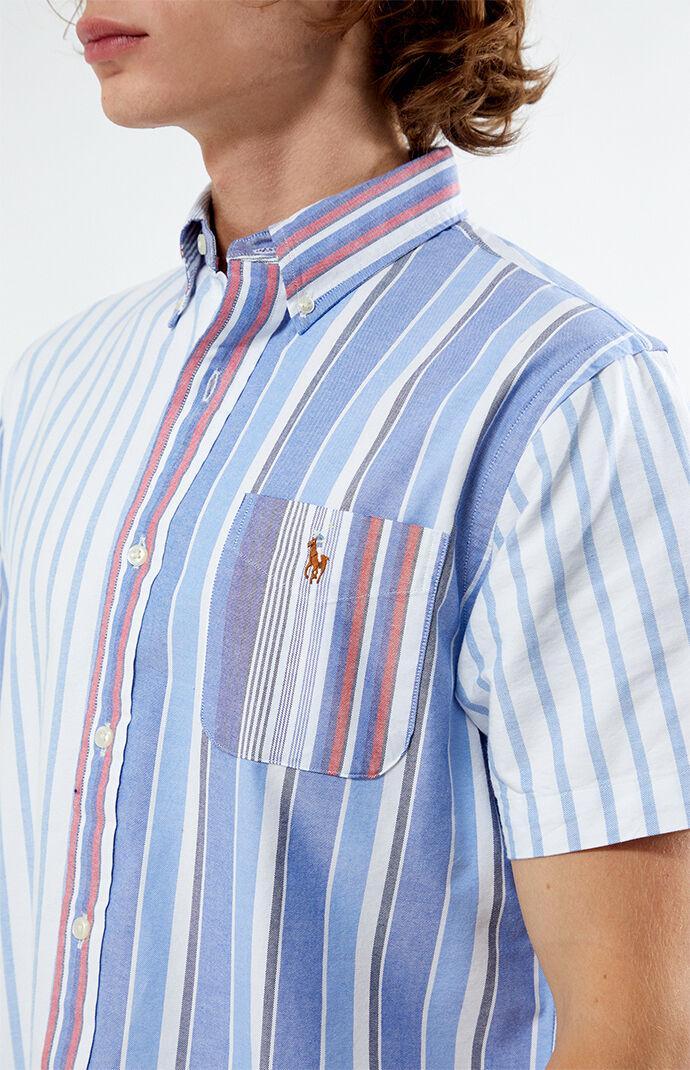 Mens Colorblocked Stripe Oxford Short-Sleeve Sport Shirt Product Image