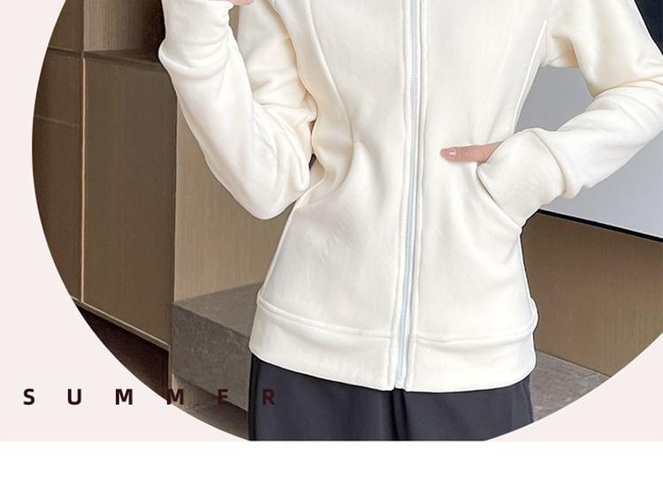 Hooded Plain Zip-Up Jacket Product Image