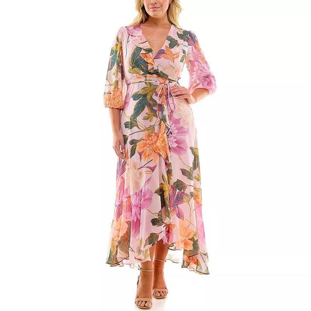 Plus Size Maison Tara Asymmetric Ruffle Faux-Wrap Maxi Dress, Womens Product Image