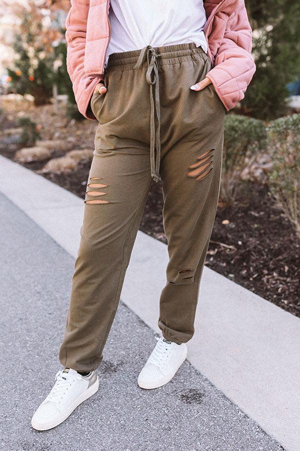 The Pike High Waist Distressed Joggers In Olive Product Image