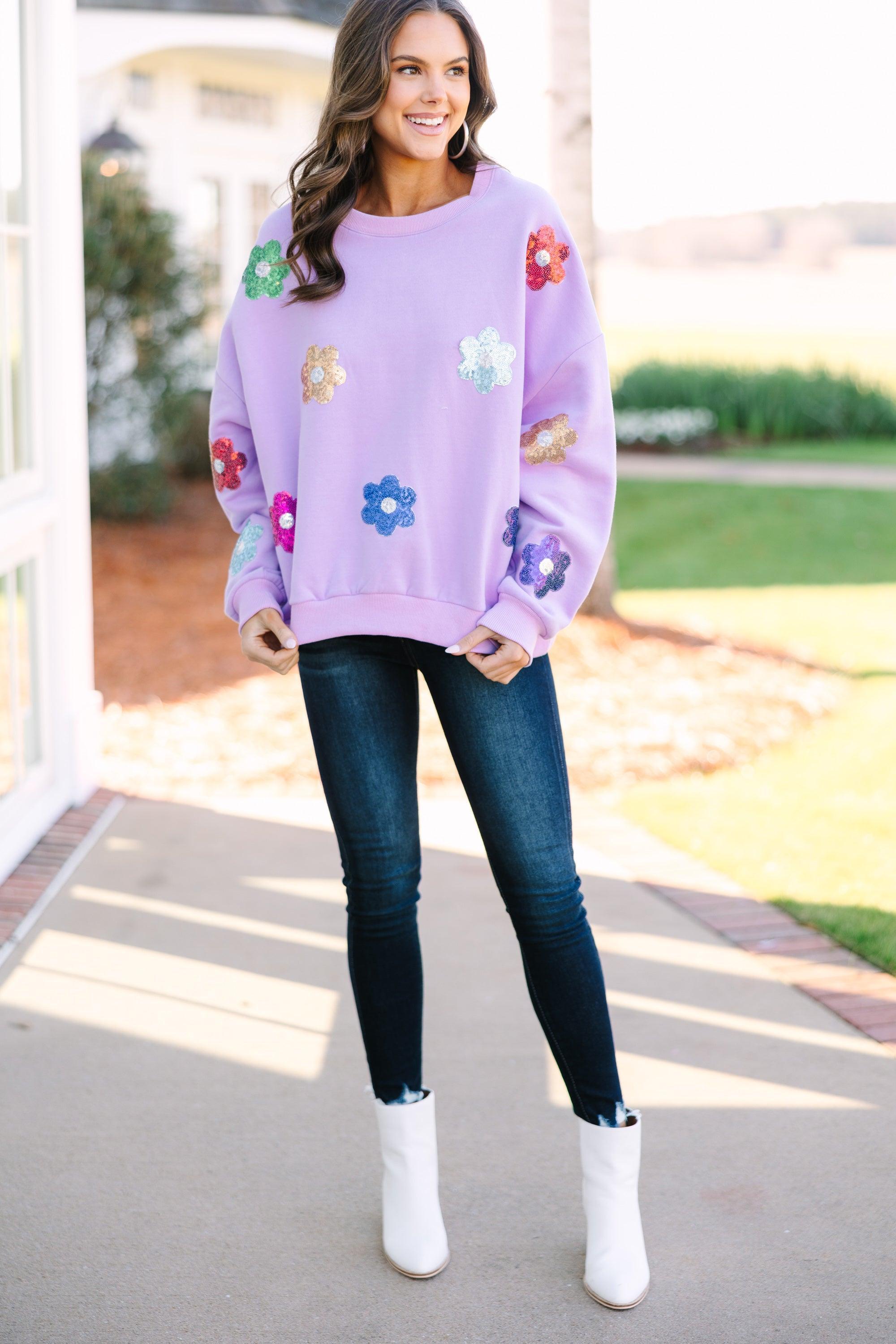 Just My Type Lavender Purple Floral Sweatshirt Female Product Image