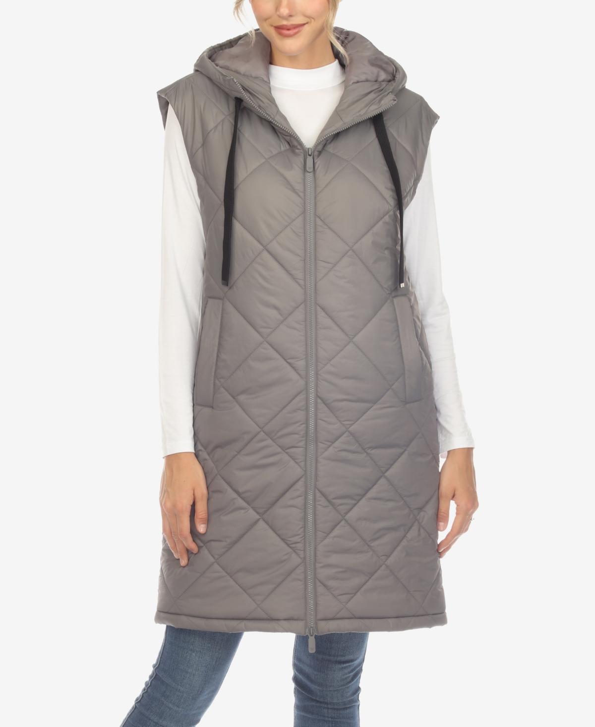 White Mark Womens Diamond Quilted Hooded Long Puffer Vest Jacket Product Image