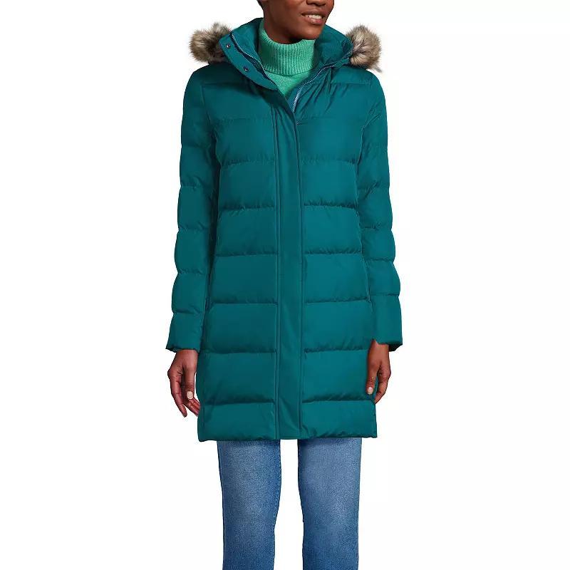 Petite Lands End Down Puffer Faux Fur Trim Hooded Winter Parka Coat, Womens Product Image