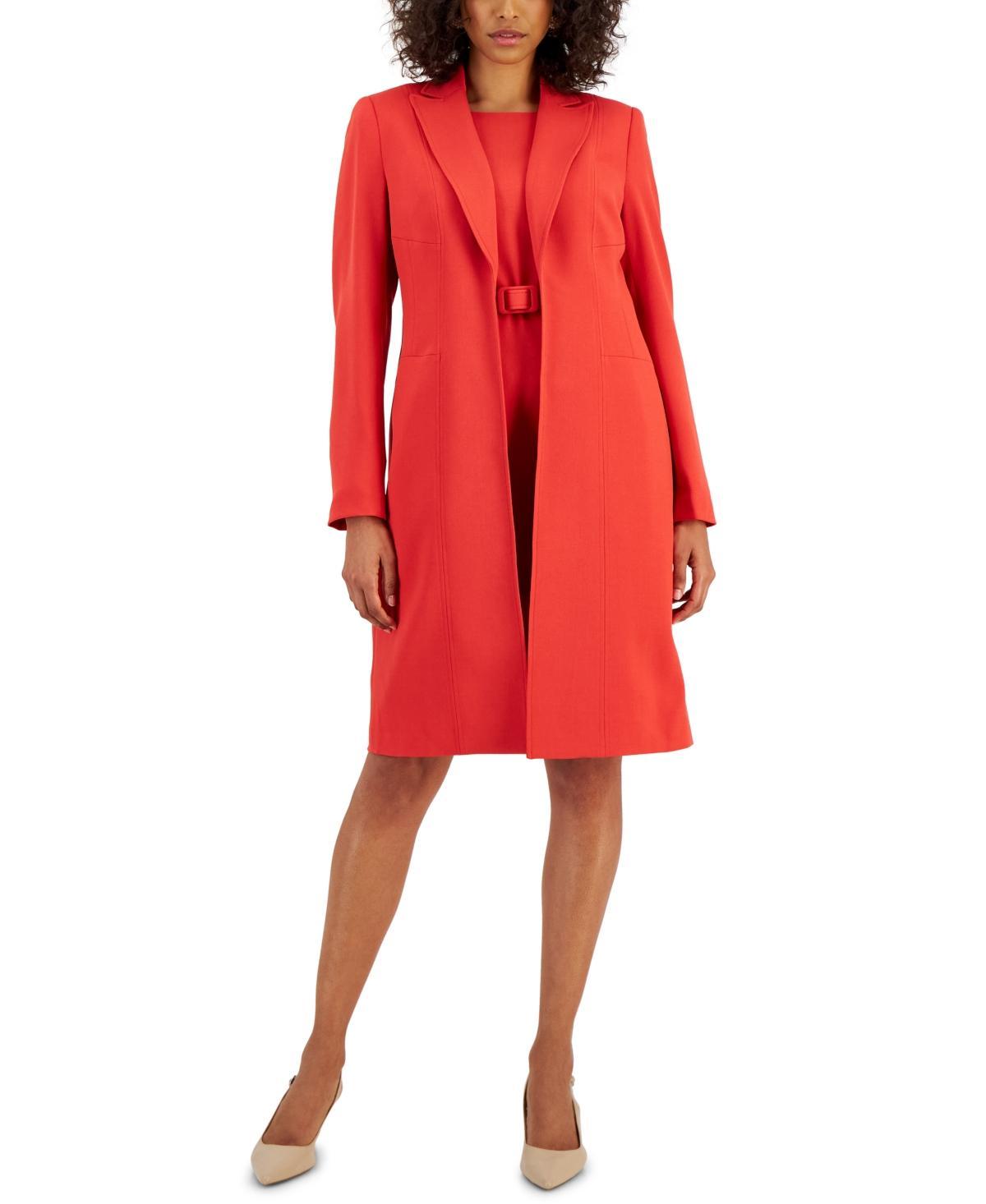 Nipon Boutique Womens Longline Jacket Topper & Belted Sleeveless Sheath Dress Product Image