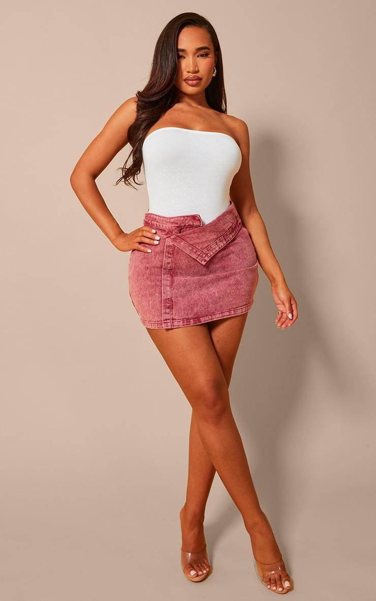 Shape Red Washed Denim Foldover Waist Mini Skirt Product Image