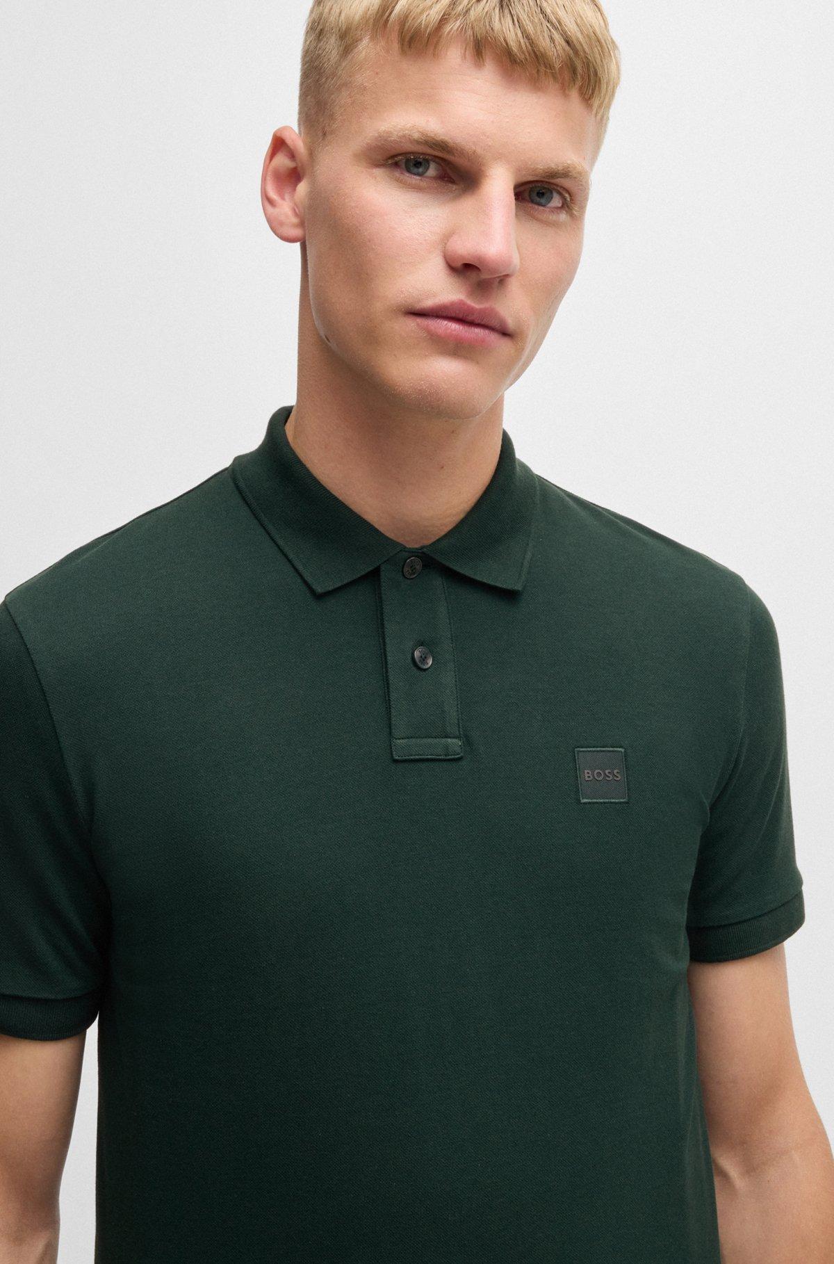 Slim-fit stretch-cotton polo shirt with logo patch Product Image