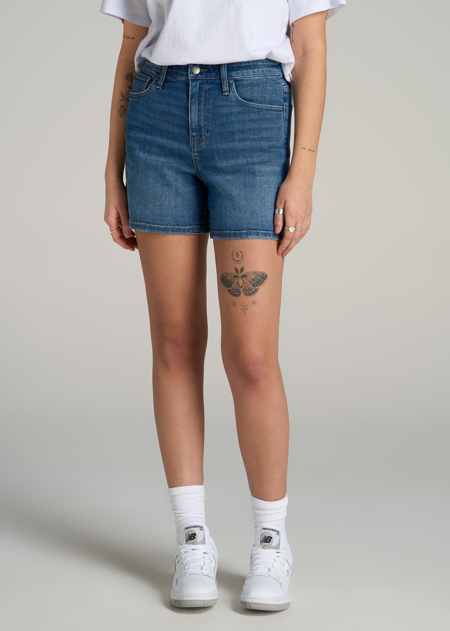 High Rise Denim Shorts for Tall Women in Classic Mid Blue Female Product Image