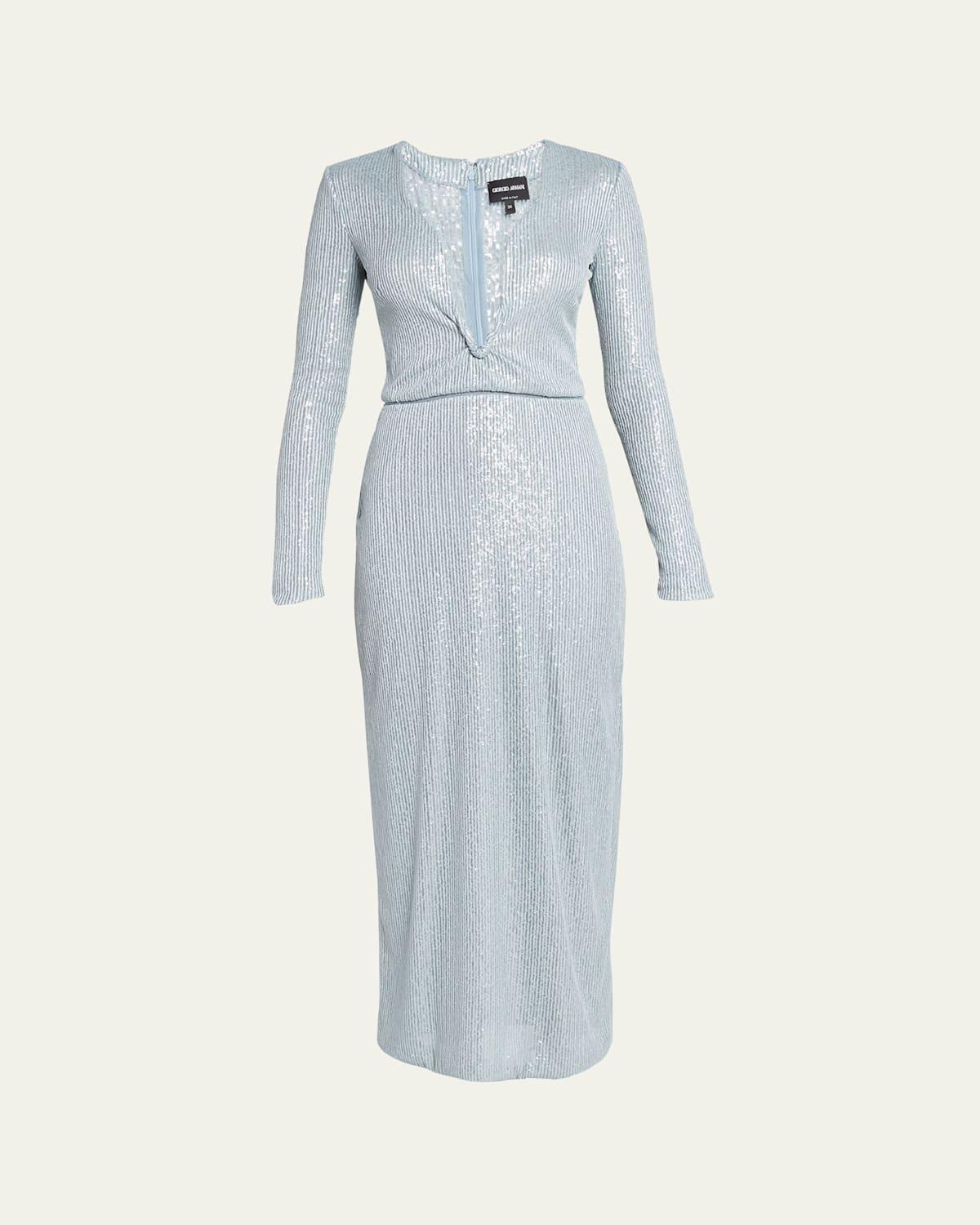 Womens Sequined Long-Sleeve Midi Dress Product Image