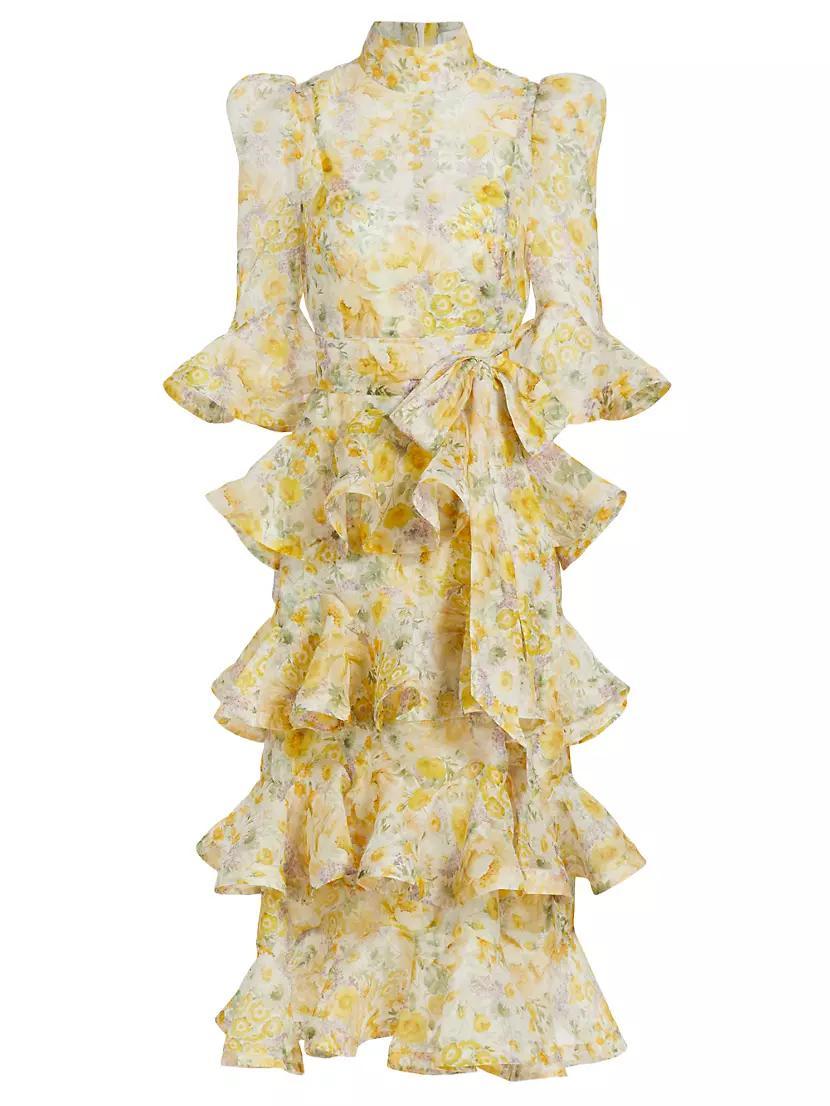 Harmony Linen-Silk Floral Tiered Midi-Dress product image