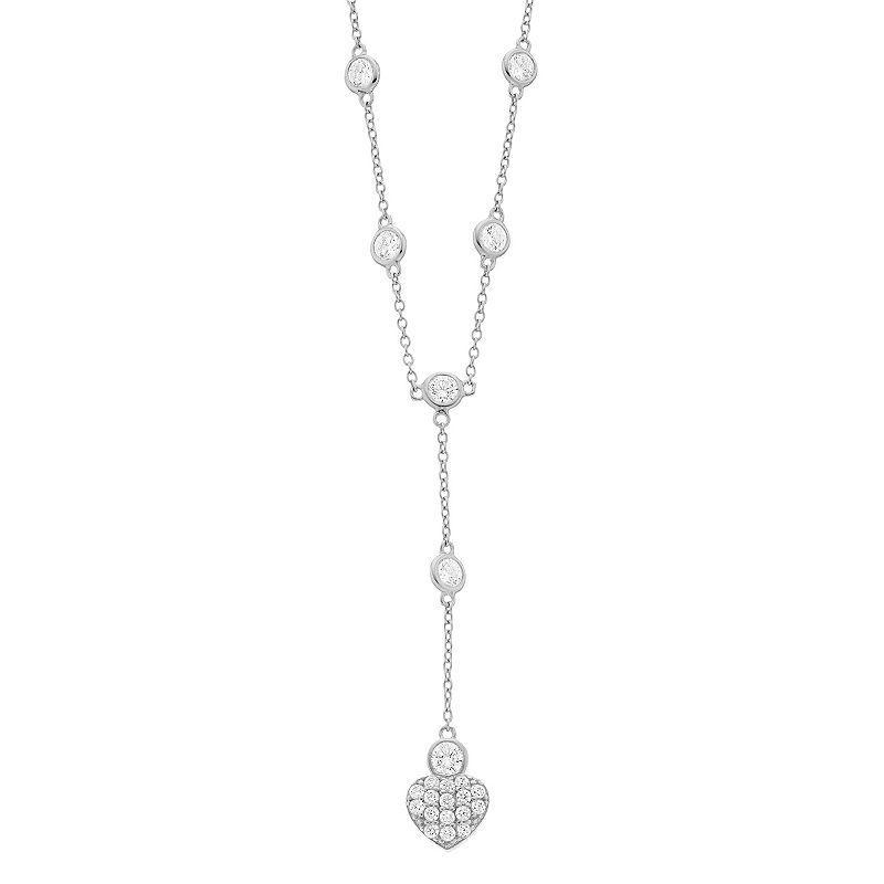 Rosabella Sterling Silver Cubic Zirconia Heart Y Necklace, Womens White Product Image