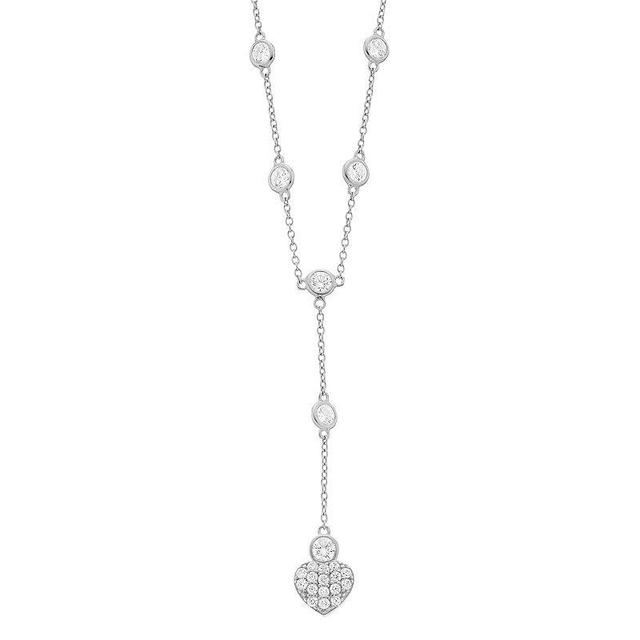 Rosabella Sterling Silver Cubic Zirconia Heart Y Necklace, Womens White Product Image