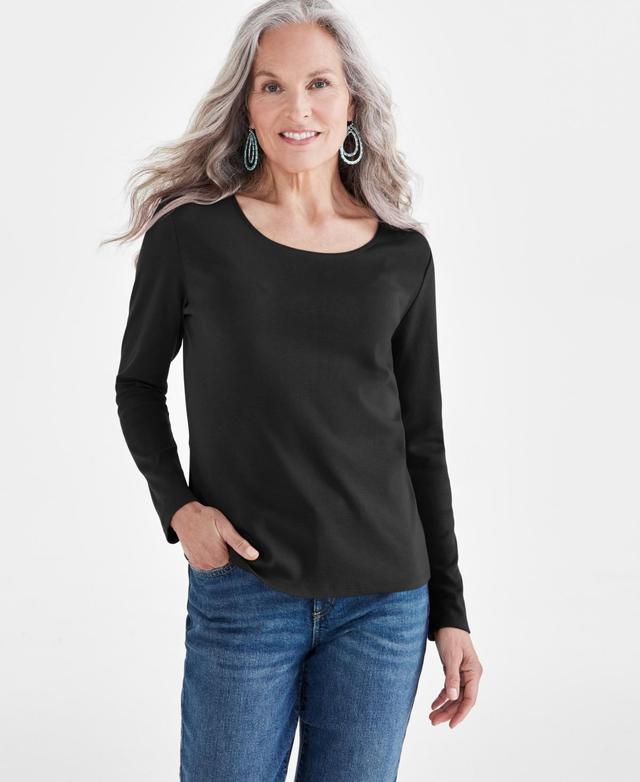 Style & Co Womens Cotton Long-Sleeve Scoop-Neck Top, Created for Macys Product Image