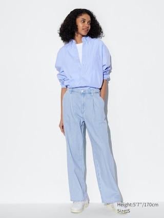 Womens Drapey Denim Pleated Pants Blue XS UNIQLO US product image