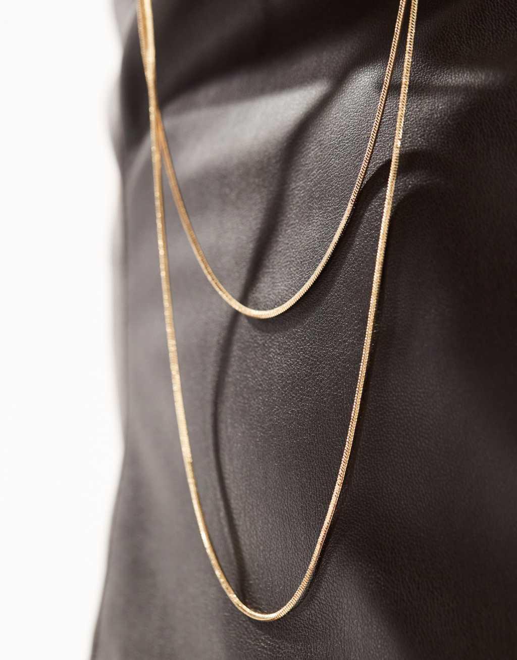 ASOS DESIGN multirow long necklaces with fine snake chain in gold tone Product Image