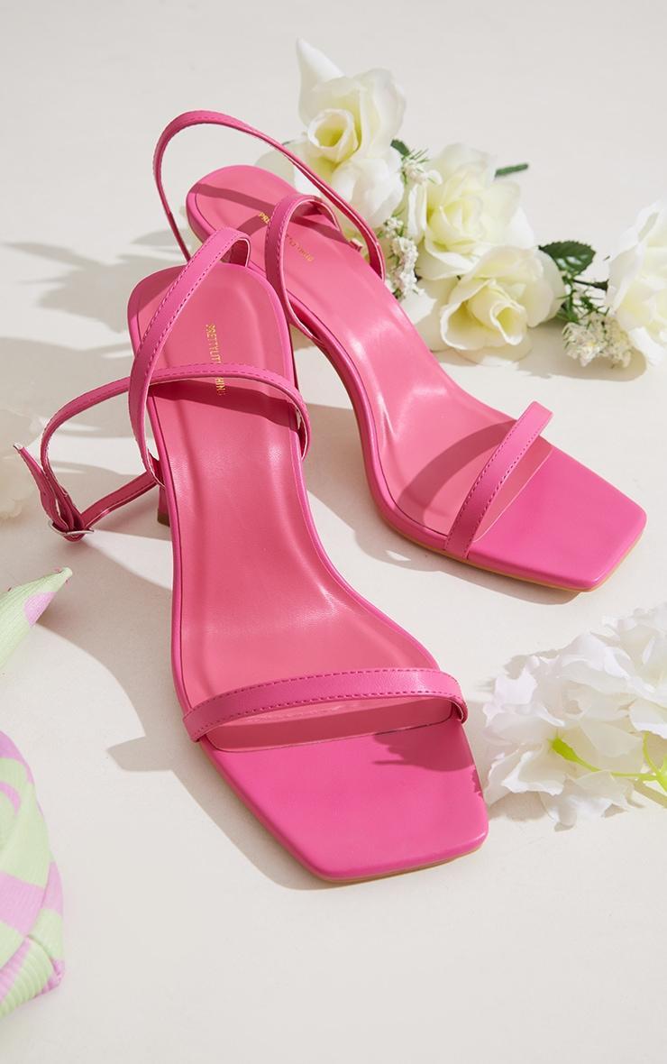 Fuchsia Wide Fit Pu Square Toe Barely There Square High Block Heeled Sandals Product Image