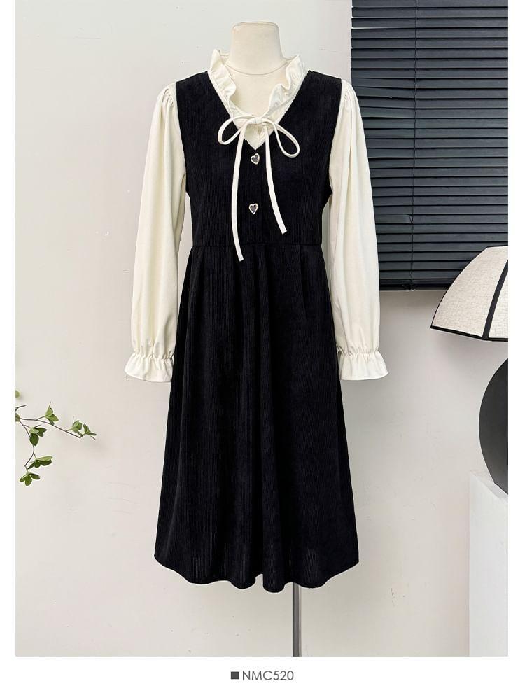 Heart-Button V-Neck A-Line Dress / Ruffled Loose Blouse Product Image