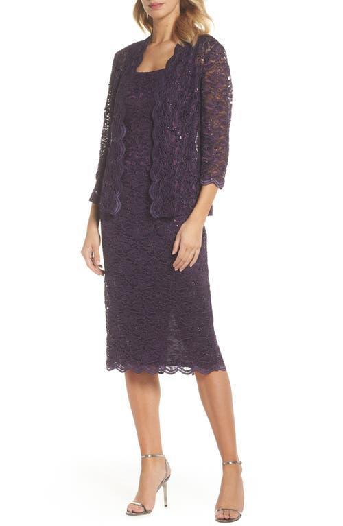 Alex Evenings Square Neck 34 Sleeve Scalloped Lace 2 Product Image